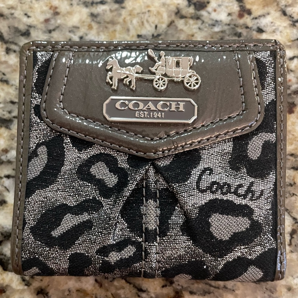 Authentic Coach silver and grey leopard women’s wallet